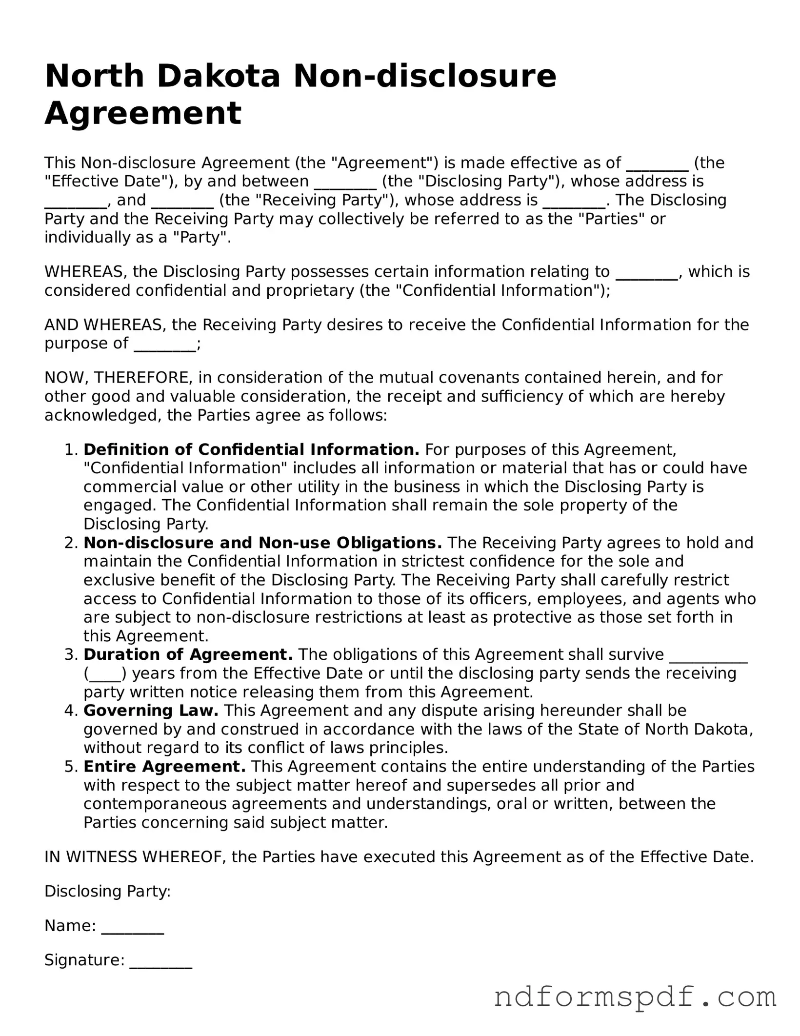 Attorney-Verified Non-disclosure Agreement Form for the State of North Dakota