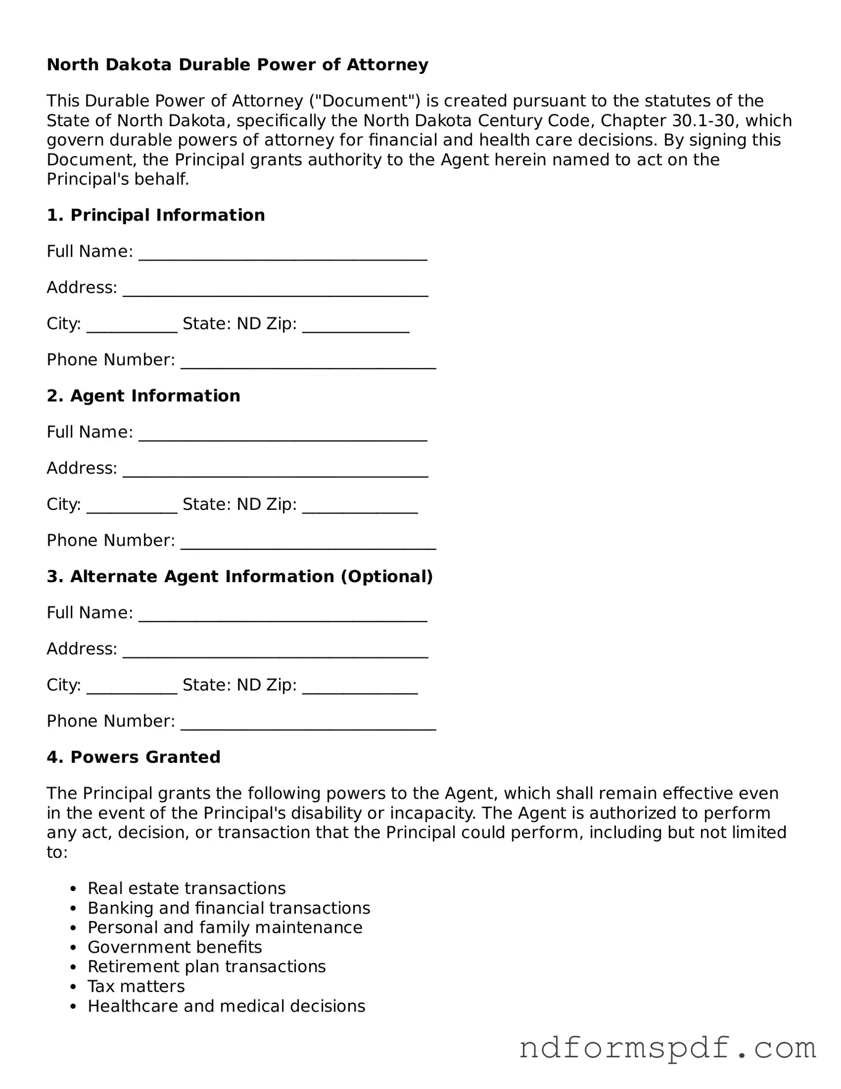 Attorney-Verified Durable Power of Attorney Form for the State of North Dakota