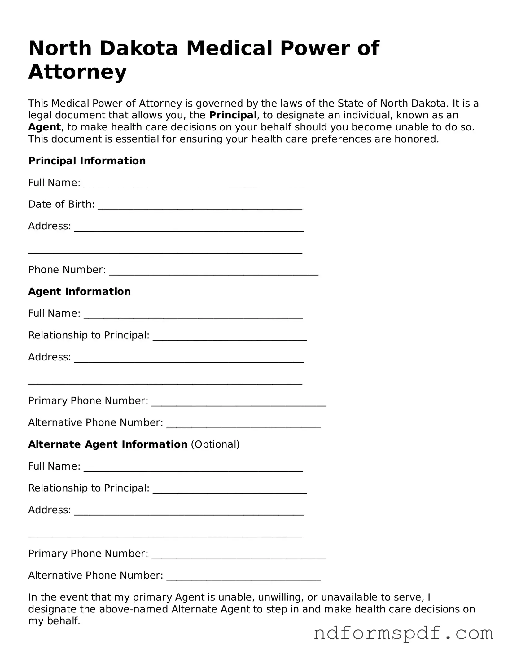 Attorney-Verified Medical Power of Attorney Form for the State of North Dakota