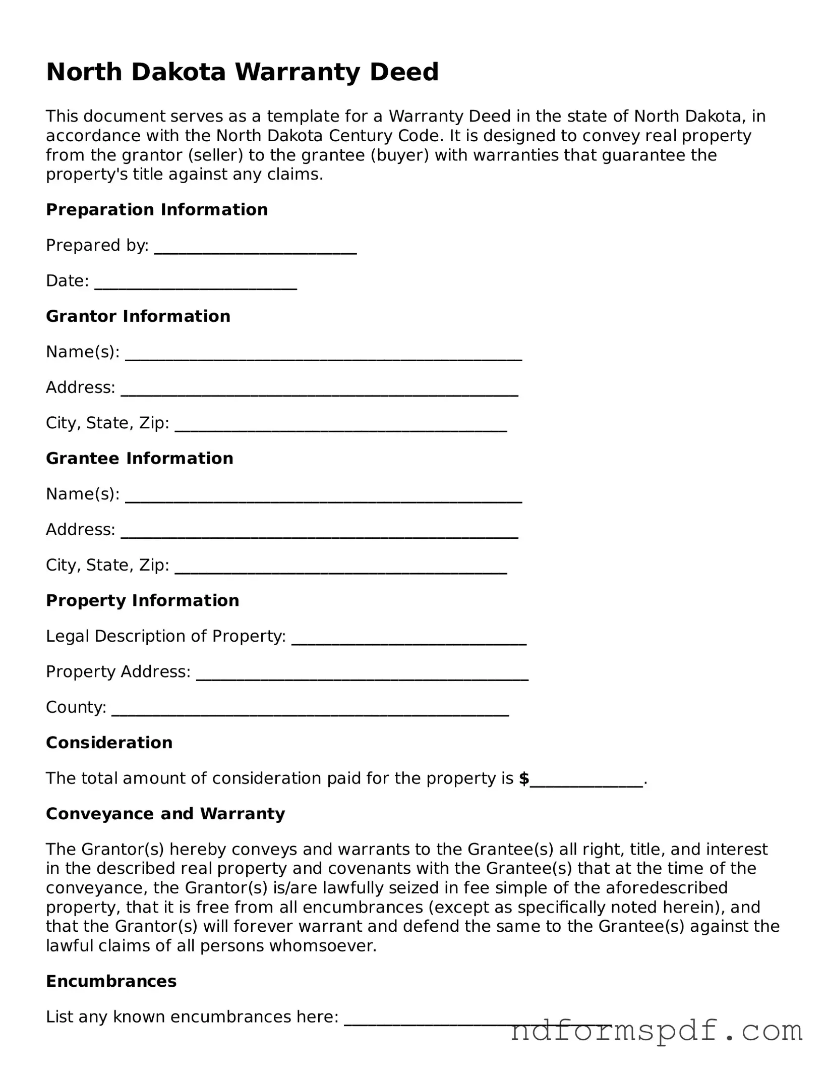 Attorney-Verified Deed Form for the State of North Dakota