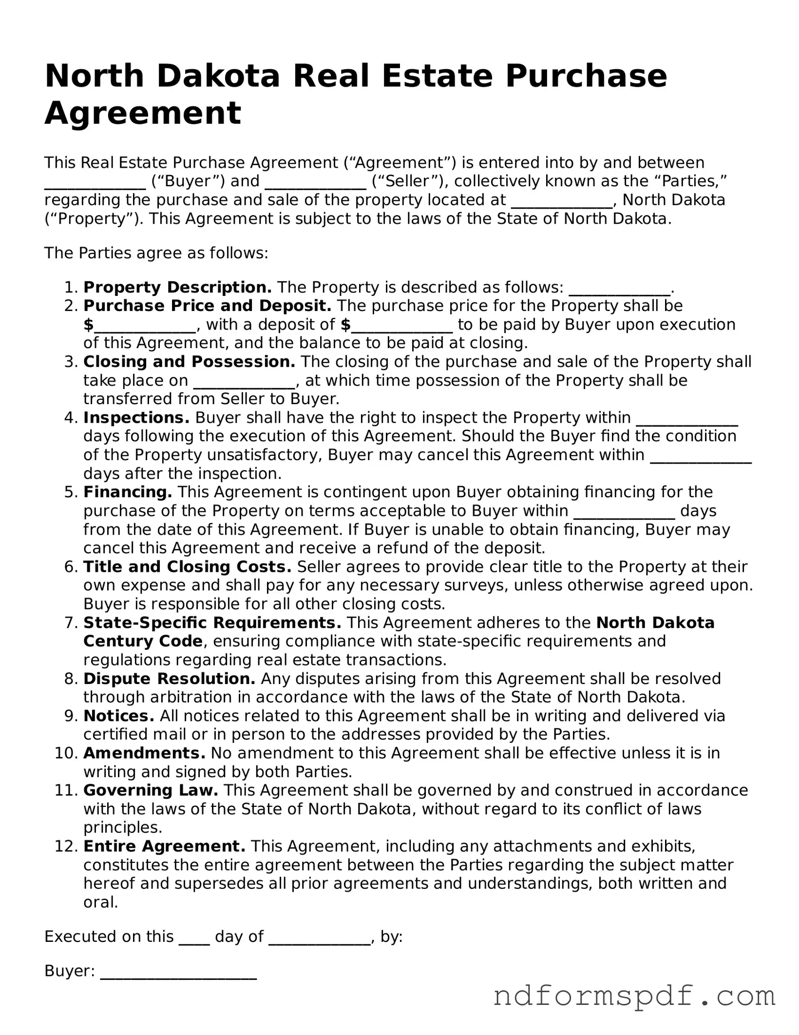 Attorney-Verified Real Estate Purchase Agreement Form for the State of North Dakota