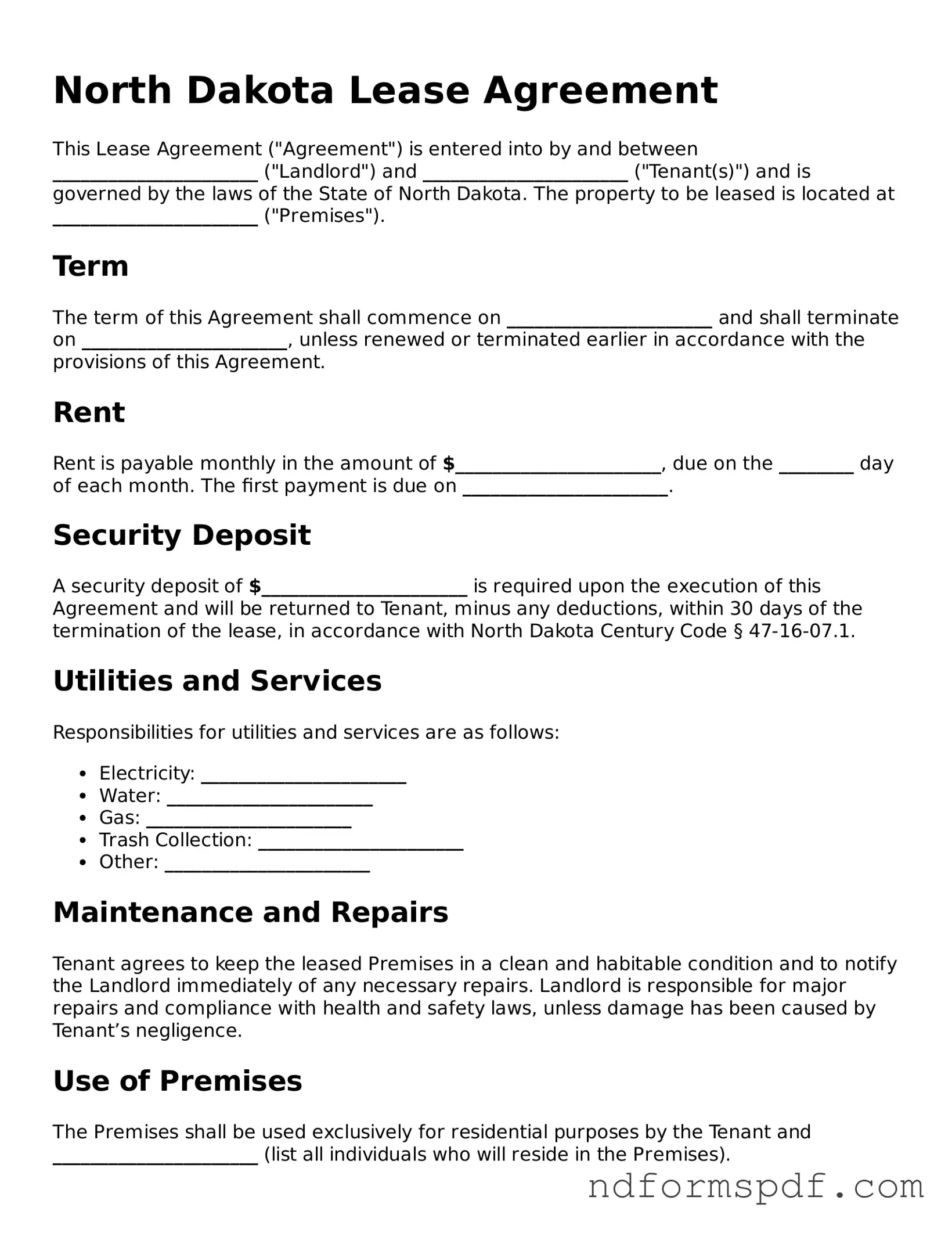 Attorney-Verified Lease Agreement Form for the State of North Dakota
