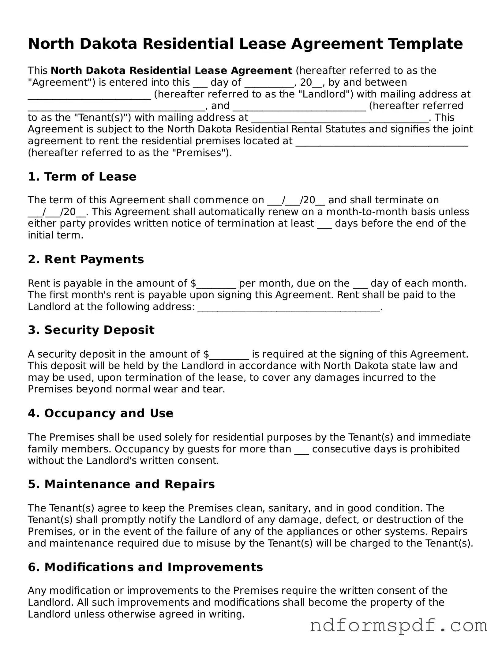 Attorney-Verified Residential Lease Agreement Form for the State of North Dakota