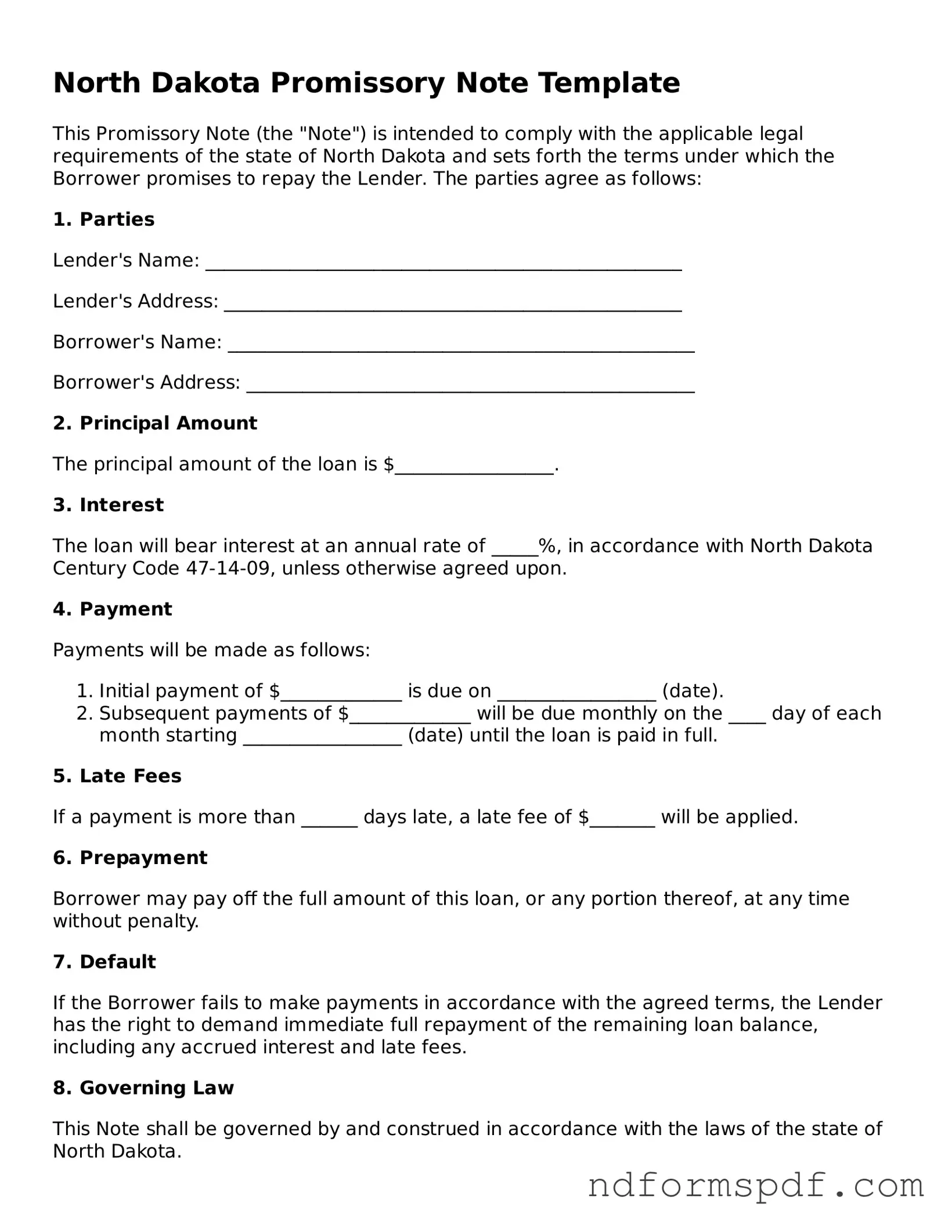 Attorney-Verified Promissory Note Form for the State of North Dakota