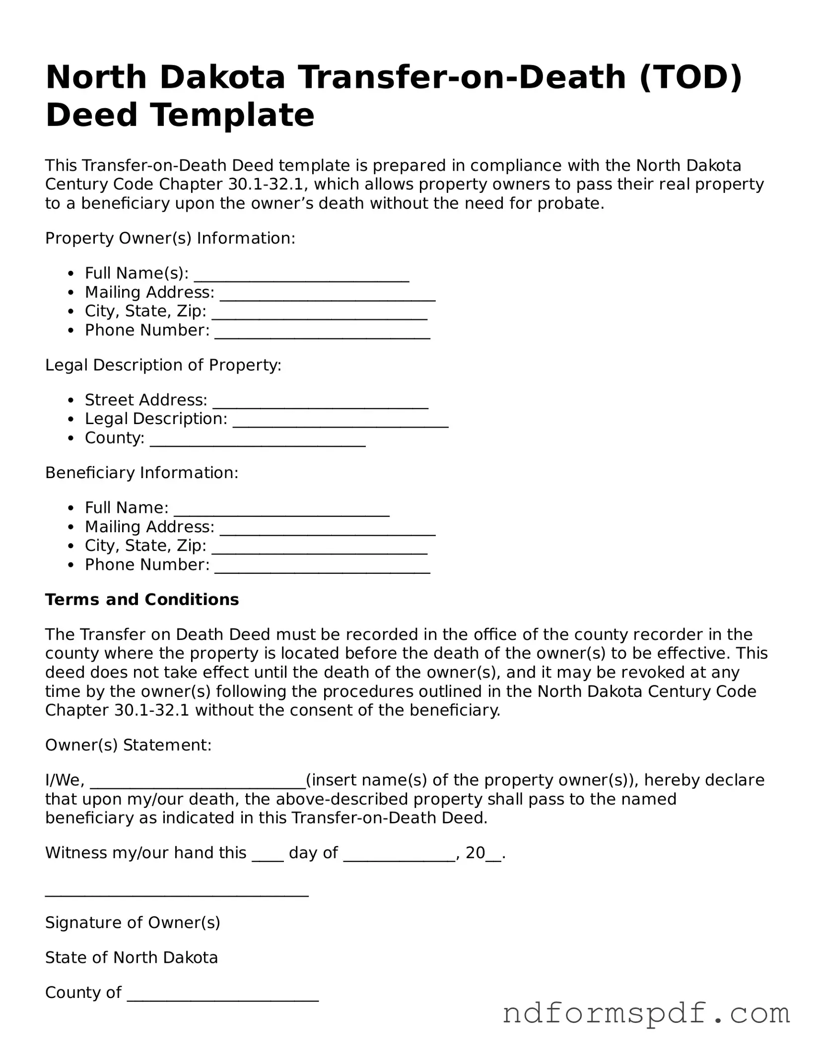 Attorney-Verified Transfer-on-Death Deed Form for the State of North Dakota