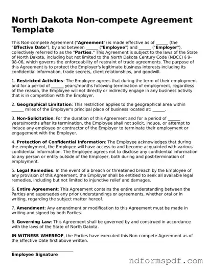 Attorney-Verified Non-compete Agreement Form for the State of North Dakota