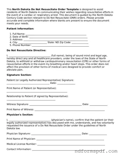 Attorney-Verified Do Not Resuscitate Order Form for the State of North Dakota