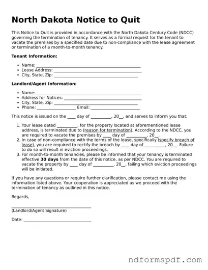 Attorney-Verified Notice to Quit Form for the State of North Dakota