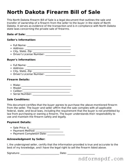 Attorney-Verified Firearm Bill of Sale Form for the State of North Dakota