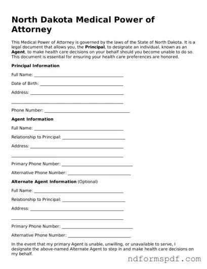 Attorney-Verified Medical Power of Attorney Form for the State of North Dakota