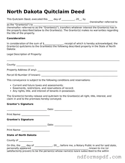 Attorney-Verified Quitclaim Deed Form for the State of North Dakota