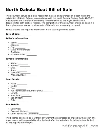 Attorney-Verified Boat Bill of Sale Form for the State of North Dakota