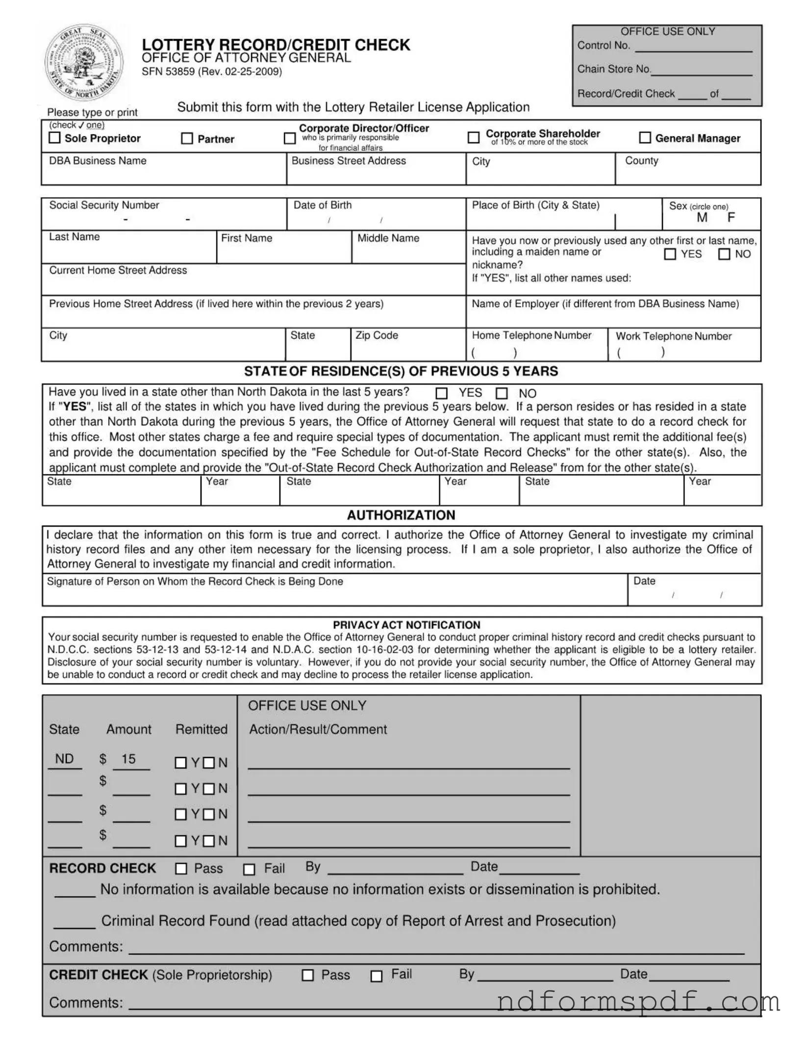 Sfn 53859 North Dakota Template